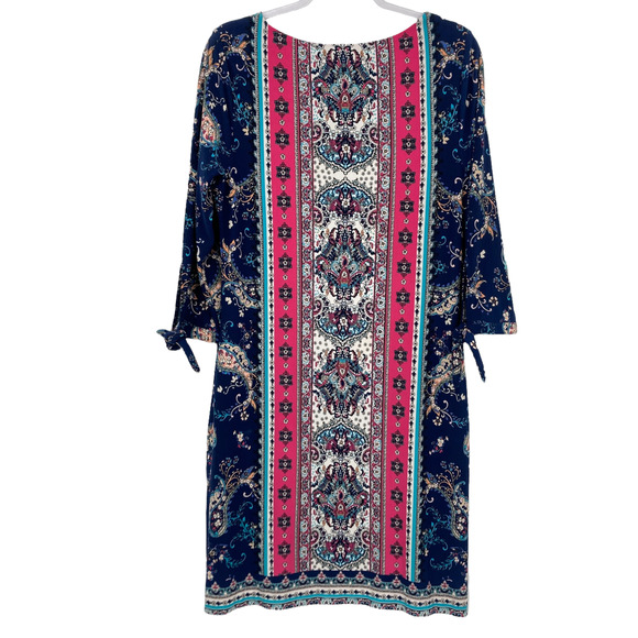 Chico's Medallion-Print Tie Sleeve Shift Midi Dress - M/8 (Chico's Size 1) - Picture 1 of 9